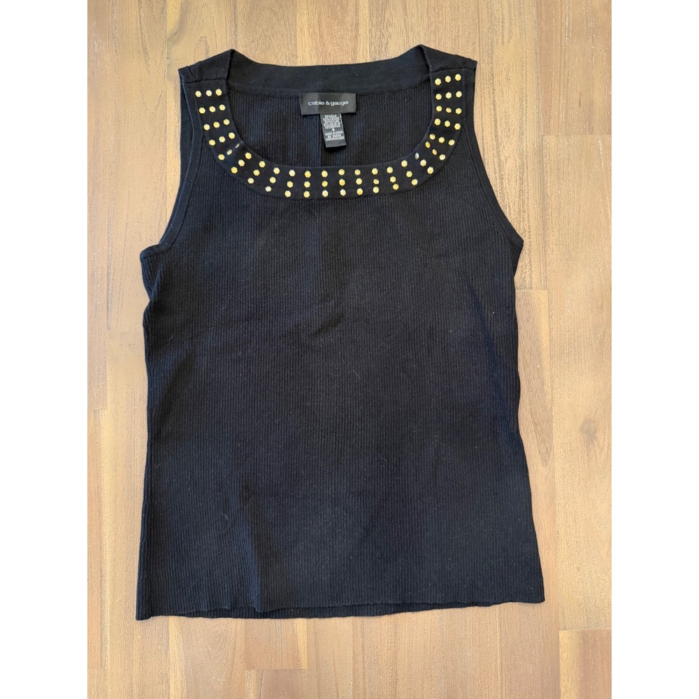Cable & Gauge Black Silk Blend Ribbed Studded Scoop Neck Tank Top Small